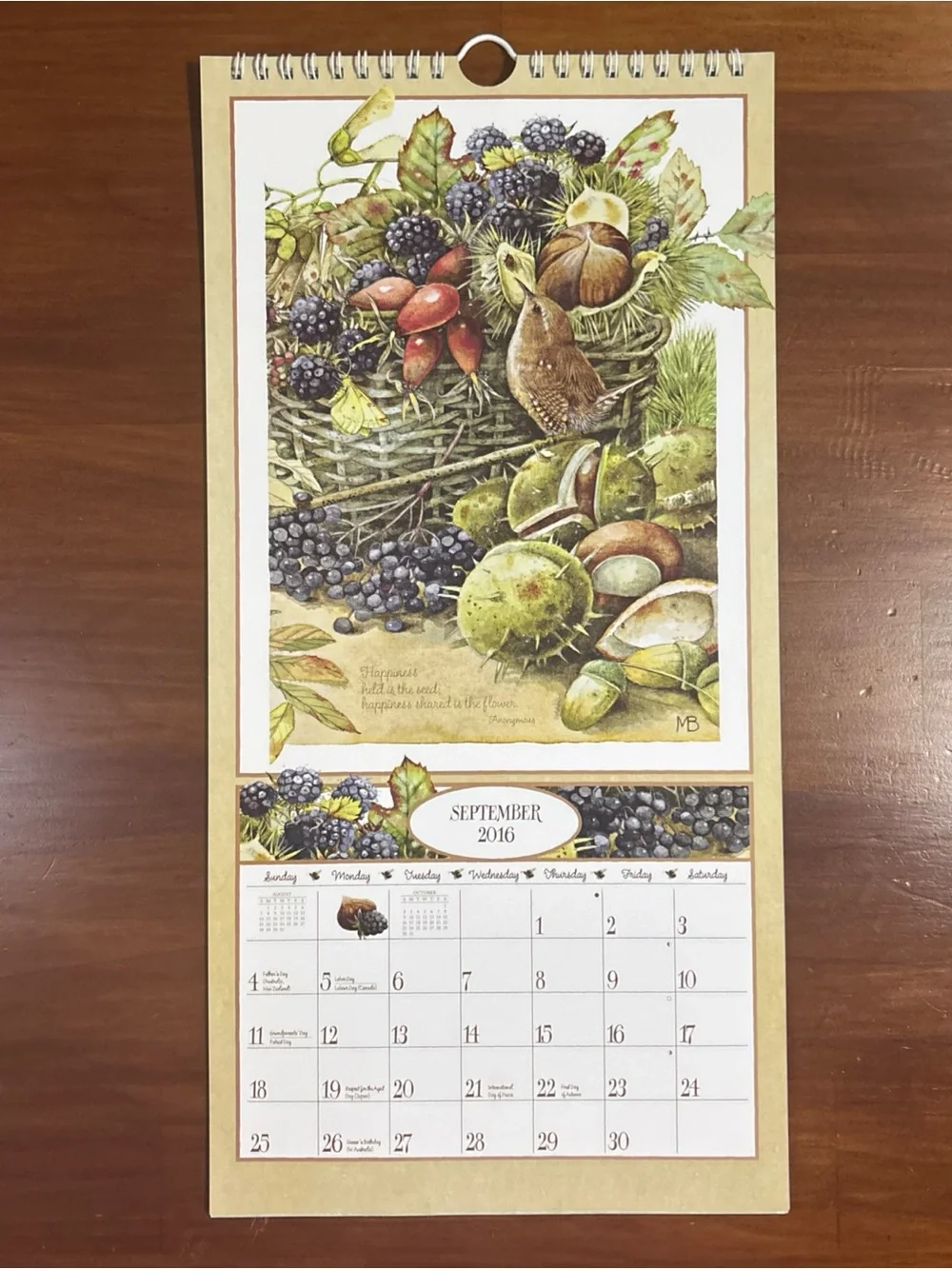 2016 The LANG Marjolein Bastin Nature’s Journal Calendar + Sleeve 15”x8”